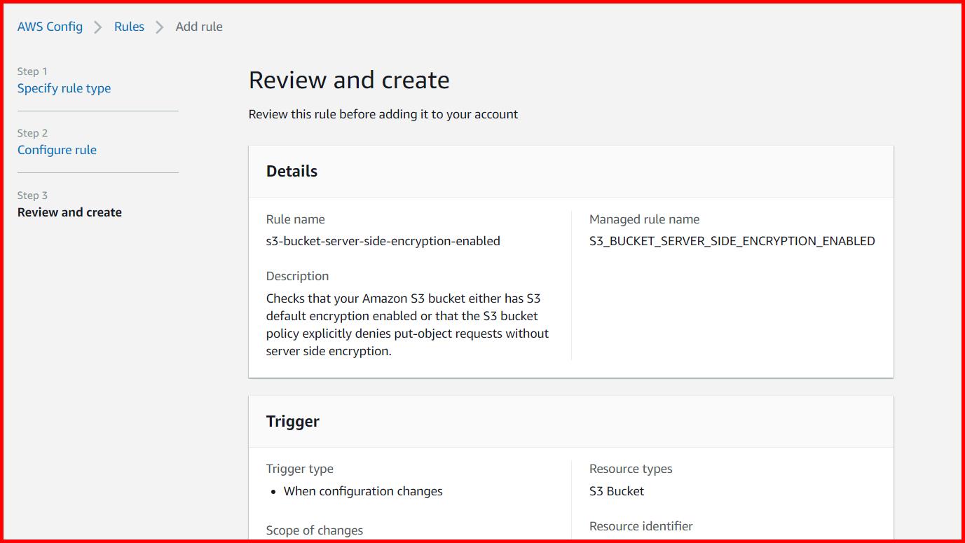 Picture showing the review and create screen of rule in AWS config